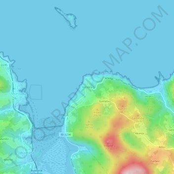 Mapa topográfico Antzora, altitude, relevo