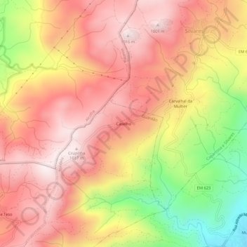 Mapa topográfico Caselho, altitude, relevo