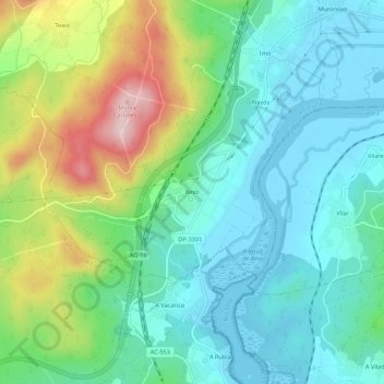 Mapa topográfico Bexo, altitude, relevo