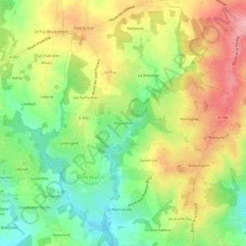 Mapa topográfico Esparcillac, altitude, relevo