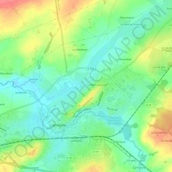 Mapa topográfico la Guerine, altitude, relevo