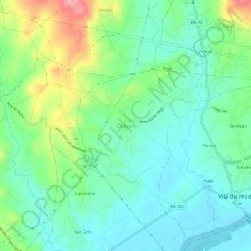 Mapa topográfico Oleiros, altitude, relevo