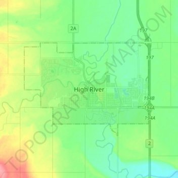 Mapa topográfico High River, altitude, relevo