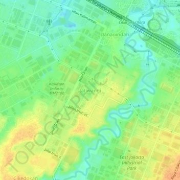 Mapa topográfico Jatiwangi, altitude, relevo