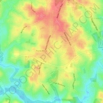 Mapa topográfico Pinehurst, altitude, relevo