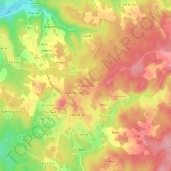 Mapa topográfico Les Mounards, altitude, relevo
