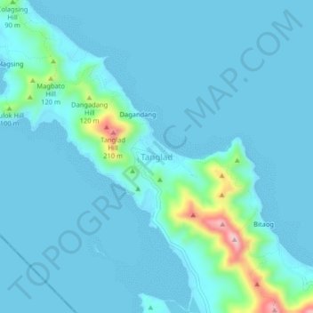 Mapa topográfico Tanglad, altitude, relevo