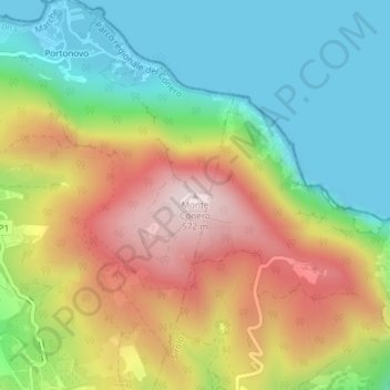 Mapa topográfico Monte Conero, altitude, relevo