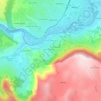 Mapa topográfico Laumède, altitude, relevo
