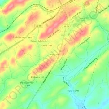 Mapa topográfico Windy Hills, altitude, relevo