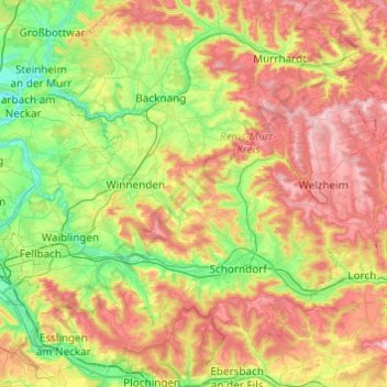 Mapa topográfico Berglen, altitude, relevo