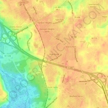 Mapa topográfico Holly Ridge, altitude, relevo