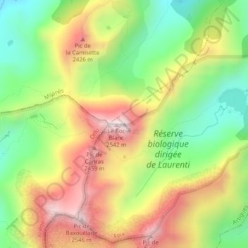 Mapa topográfico Roc blanc, altitude, relevo