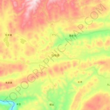 Mapa topográfico 马场镇, altitude, relevo