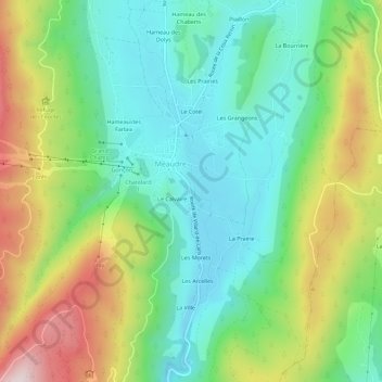 Mapa topográfico La Verne, altitude, relevo
