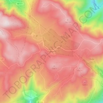 Mapa topográfico Coelheira, altitude, relevo
