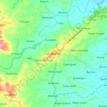 Mapa topográfico Lambunao, altitude, relevo