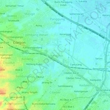 Mapa topográfico Sukmajaya, altitude, relevo