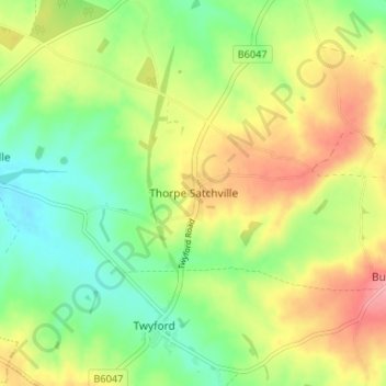 Mapa topográfico Thorpe Satchville, altitude, relevo