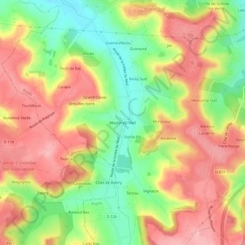 Mapa topográfico Moulin du Mail, altitude, relevo