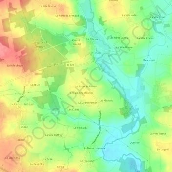Mapa topográfico La Croix de Penlan, altitude, relevo