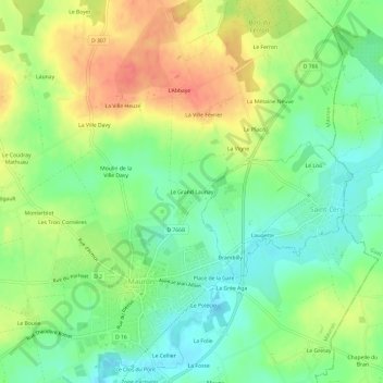 Mapa topográfico Le Grand Launay, altitude, relevo