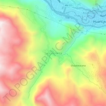 Mapa topográfico Saccsamarca, altitude, relevo