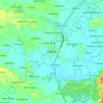 Mapa topográfico Dueñas, altitude, relevo