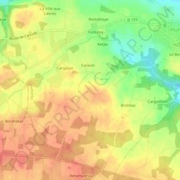 Mapa topográfico Kerpena, altitude, relevo