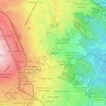 Mapa topográfico Casa Blanca, altitude, relevo