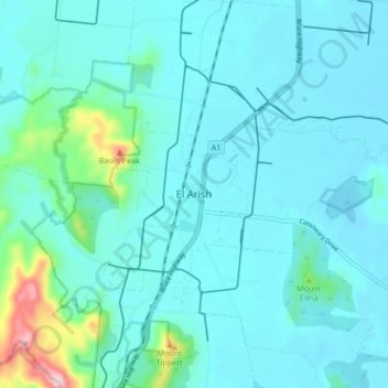 Mapa topográfico El Arish, altitude, relevo