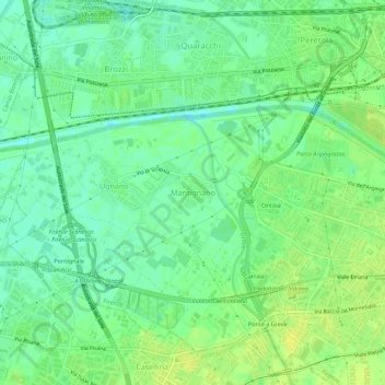 Mapa topográfico Mantignano, altitude, relevo