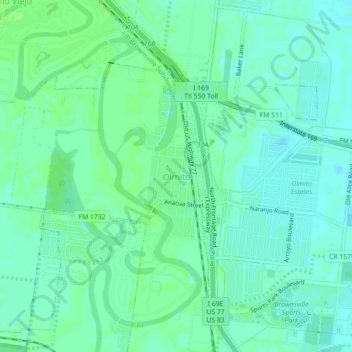 Mapa topográfico Olmito, altitude, relevo