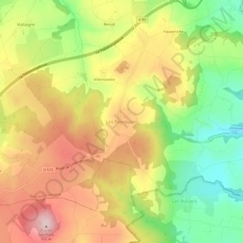 Mapa topográfico Les Peyrouses, altitude, relevo