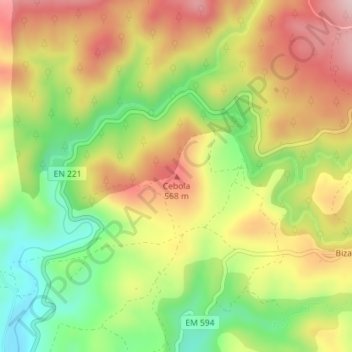 Mapa topográfico Cebola, altitude, relevo
