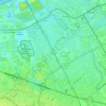 Mapa topográfico Agnew, altitude, relevo