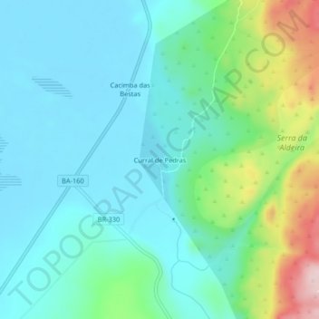 Mapa topográfico Curral de Pedras, altitude, relevo