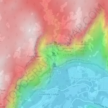 Mapa topográfico Middle Cascades, altitude, relevo