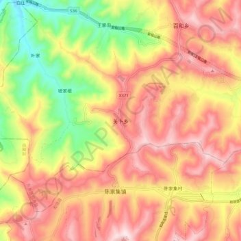 Mapa topográfico 关卜乡, altitude, relevo