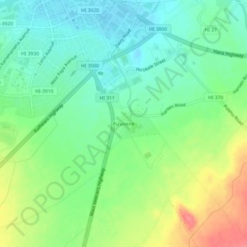 Mapa topográfico Puʻunene, altitude, relevo
