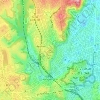 Mapa topográfico Monte Ciocci, altitude, relevo