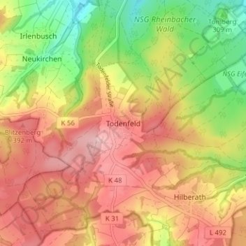 Mapa topográfico Todenfeld, altitude, relevo