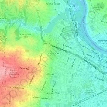 Mapa topográfico Hillside Park, altitude, relevo