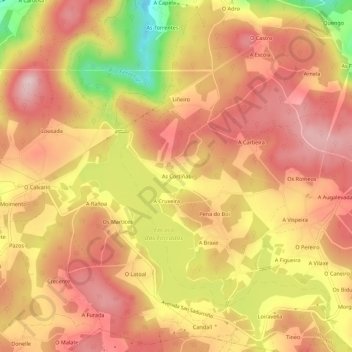 Mapa topográfico As Cortiñas, altitude, relevo
