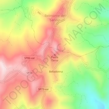 Mapa topográfico Pietra Corva, altitude, relevo