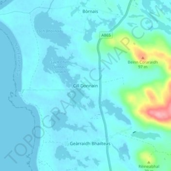 Mapa topográfico Kildonan, altitude, relevo
