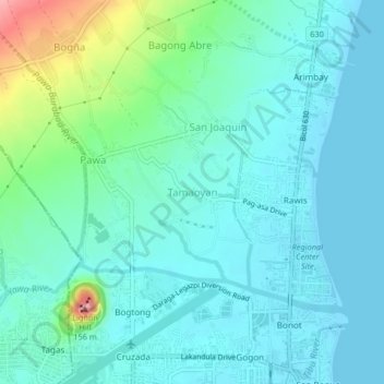 Mapa topográfico Tamaoyan, altitude, relevo