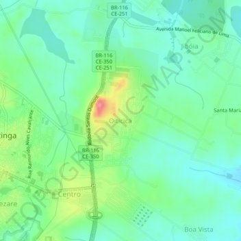 Mapa topográfico Oiticica, altitude, relevo