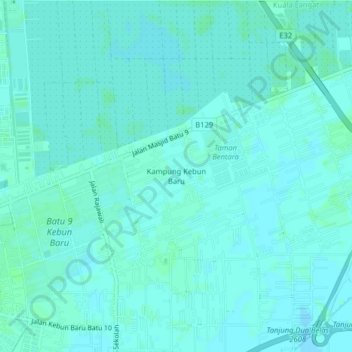 Mapa topográfico Kampung Kebun Baru, altitude, relevo