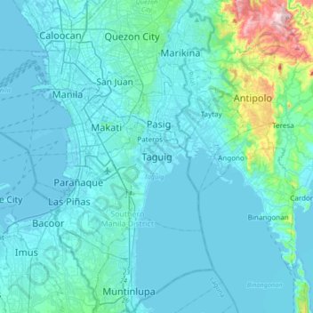 Mapa topográfico Taguig, altitude, relevo
